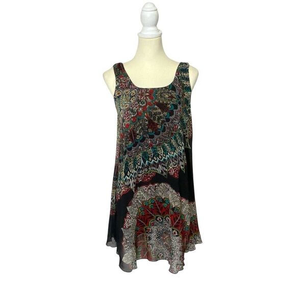 Angie Floral Paisley Boho Artsy Semi Sheer Mini Dress Women's Size Small - Picture 1 of 15